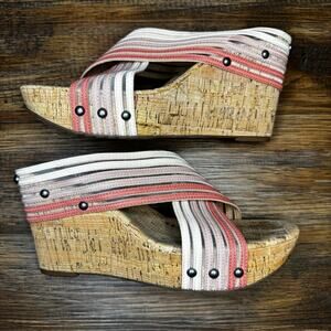 Lucky Brand Womens Mykayla Cork Wedge Sandals Pink Ombre Straps Women's Size 9